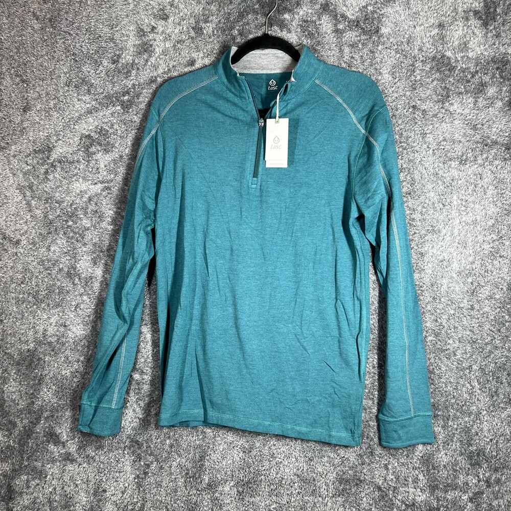 Tasc Sweatshirt Mens S Green 1/4 Zip Lightweight Pullover Tagless Logo